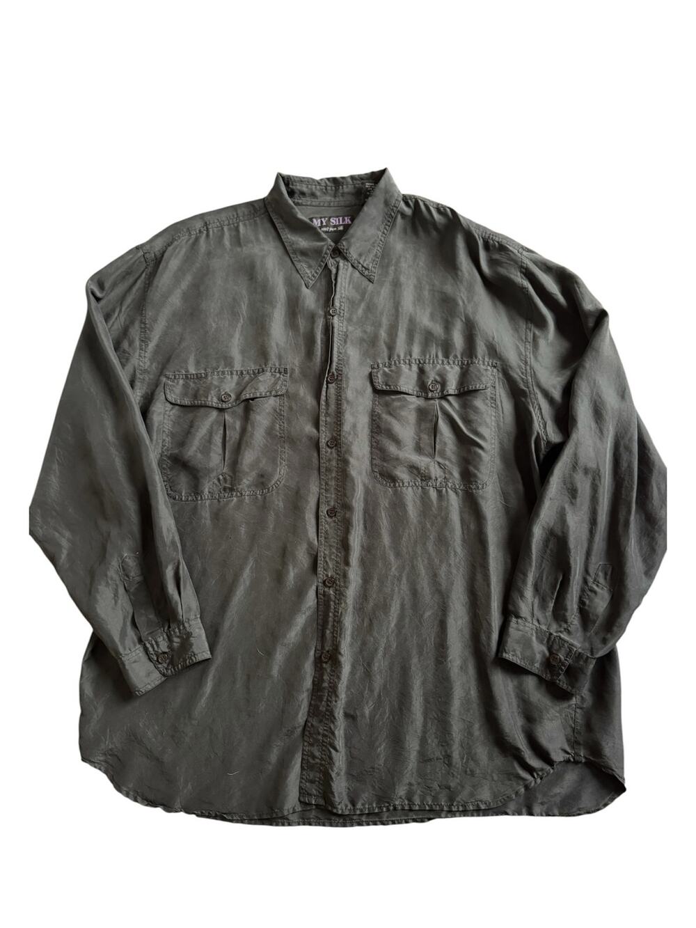Vintage My Silk 100% Silk Button Front Shirt Black XL Oversized